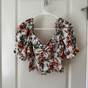 Floral Print Puff Sleeve Crop Top